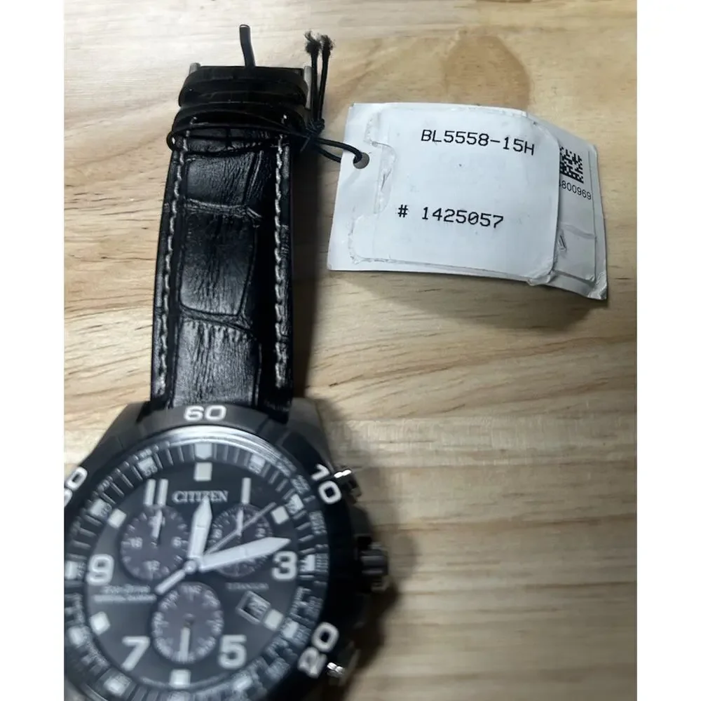 Citizen Eco-Drive Mens Chronograph Tachymeter Date Black Dial Leather Box